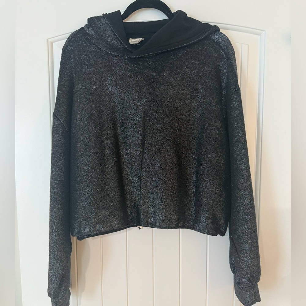ANTHROPOLOGIE Pilcro Foil Metallic Black Hoodie Size L